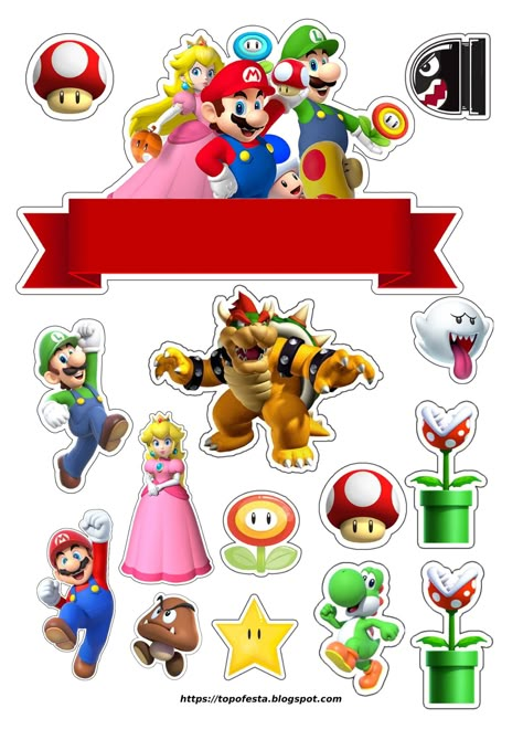 Diy Cake Topper Printable, Mario Kart Cake, Super Mario Bros Party Ideas, Mario Kart Party, Mickey Mouse Cake Topper, Mario Birthday Cake, Mario Bros Cake, Super Mario Cake, Super Mario Bros Birthday Party