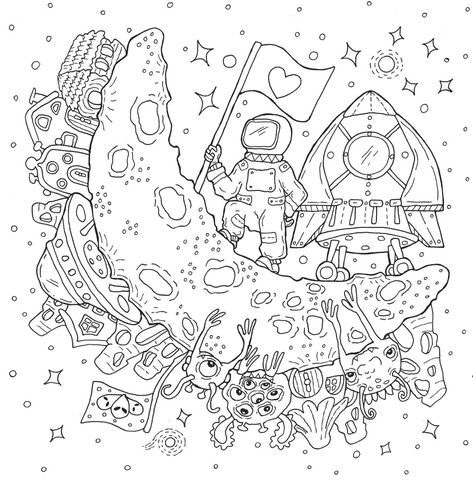 Astronaut Coloring Page, Magic Doodle, Witch Coloring Pages, Space Coloring Pages, Adult Coloring Books Printables, Unique Coloring Pages, Coloring Calendar, Colored Pencil Artwork, Adult Coloring Designs