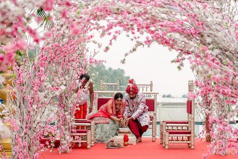 Ivory Lehenga, Cherry Blossom Decor, Goa Wedding, Mumbai Wedding, Delhi Wedding, Thailand Wedding, Mandap Decor, Wedding Mandap, Indian Wedding Planning