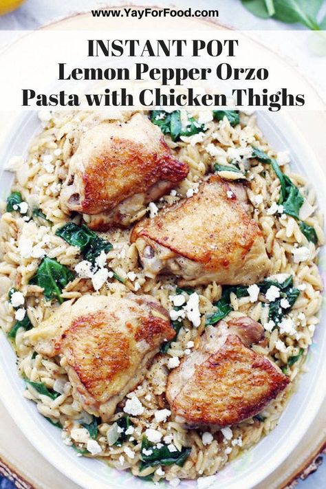 Instant Pot Lemon Pepper Orzo with Chicken Thighs - Yay! For Food Lemon Pepper Orzo, Orzo With Chicken, Multicooker Recipes, Ip Chicken, Pasta With Chicken, Orzo Recipes, Chicken Dish, Instant Pot Dinner Recipes, Easy Instant Pot Recipes