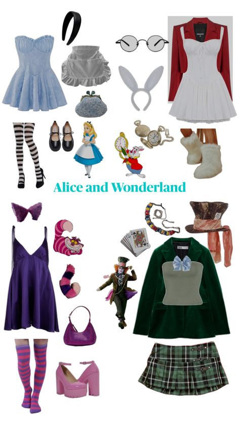 Group Halloween Costumes Alice In Wonderland Spirit Week Ideas, Alive In Wonderland Halloween Costume, Alice In Wonderland Simple Costume, Diy Alice In Wonderland Costume Easy, Alive In Wonderland Group Costumes, Alice In Wonderland Inspired Outfits Casual, Alice In Wonderland Group Costume Ideas, Wonderland Core Outfits, Cute Alice In Wonderland Costume