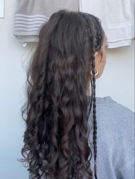 Front Dutch Braid Hairstyles, Curly Front Pieces, Two French Braids With Curls, Braided Front Pieces, Front French Braids, Two French Braids, Front Pieces, Dutch Braid Hairstyles, Front Braids