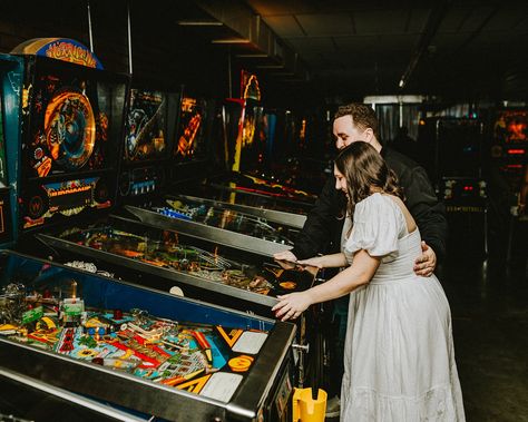 We LOVE when couples introduce us to new places! Ashley + Lawson picked the most unique location for their engagement photos �👾🎮🕹️ As soon as you step inside, the vintage pinball machines, neon lights, and classic video games bring on a huge wave of nostalgia! The arcade vibe made their session feel SO light-hearted and cozy, and allowed them to actually focus on having fun together.💕 TLDR, these two were a blast, and we cannot wait to deliver their full gallery! P.S., definitely adding t... Pinball Engagement Photos, Arcade Engagement Photos, Arcade Wedding, Huge Waves, Gainesville Florida, Pinball Machines, Classic Video, Classic Video Games, Engagement Ideas