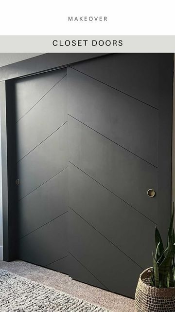 3 Door Sliding Closet Doors, Flat Closet Door Makeover, Refinish Closet Doors, Elegant Closet Doors, Updated Sliding Closet Doors, Black Sliding Closet Doors, Sliding Door Update, Painted Sliding Closet Doors, Black Closet Doors Bedrooms