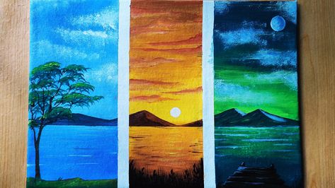 Multi Canvas Painting, Easy Acrylic Painting, Simple Acrylic Paintings, Art Painting Acrylic, Nature Paintings, Landscape Painting, Painting Art, Landscape Paintings, Acrylic Painting