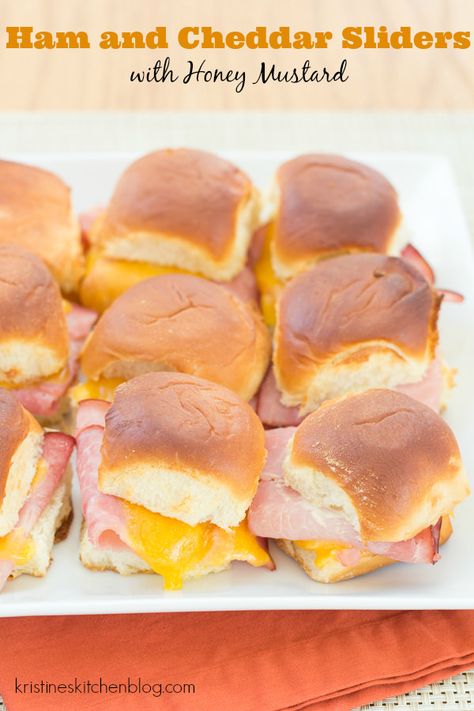 Ham and Cheddar Sliders with Honey Mustard are the perfect make-ahead party food. Who can resist a warm sandwich with melty cheese, salty ham, and sweet honey mustard sauce? Ham And Cheddar Sliders, Chicken Tortilla Casserole, Ham Sliders, Easy Ham, Ham Sandwiches, Honey Mustard Sauce, Mustard Sauce, Ham And Cheese, Honey Mustard