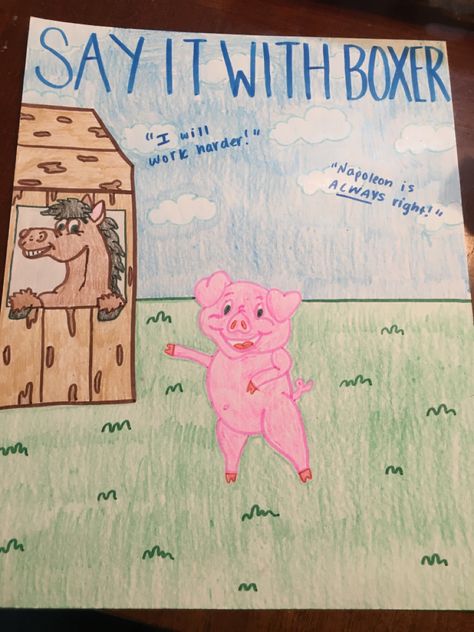 Credit to me @kyliebabb66 Animal Farm Propaganda Poster, Animal Farm Poster, Napoleon Animal Farm, Animal Farm Book, Farm Poster, Animal Farm George Orwell, Poster Project, Propaganda Poster, My Animal