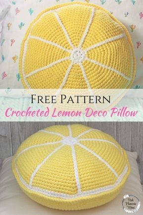 Enjoy this free pattern for a Crocheted Lemon Deco Pillow. Pattern can be adjust by changing colors and you can make an orange, lime or lemon. | free crochet pattern | crochet lemon | crochet fruit | crochet lemon pillow | crochet pattern fruit free | crochet home | crochet pillow | crochet bedroom | #freecrochetpattern #crochetfruit #crochetpillow #crochetpattern #crochethome Orange Yarn Crochet Ideas, Crochet Fruit Pillow, Fruit Basket Diy, Diy Fruit Basket, Crochet Bedroom, Lemon Crochet, Lemon Pillow, Fruit Crochet, Crochet Lemon