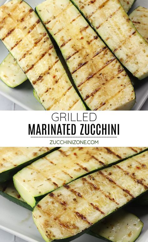 Grilled marinated zucchini is an easy and delicious way to add a burst of flavor to your favorite summer side dish. Fresh zucchini is brushed in a simple homemade marinade and grilled to perfection in minutes. Summer Zucchini Recipes, Marinated Zucchini, Summer Vegetable Recipes, Homemade Marinade, Summer Fruit Recipes, Garden Zucchini, Zucchini Side Dishes, Zone Recipes, Summer Zucchini