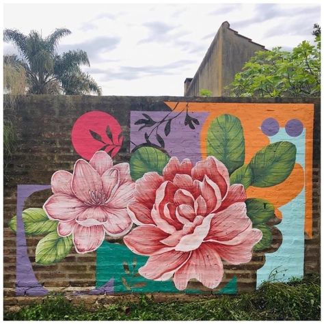 Wall Murals Painted Outdoor Flower, Rose Mural, Outdoor Wall Paint, Jungle View, Halloween Yard Art, Recycled Garden Art, Mural Art Design, Garden Fence Art, Interior Murals