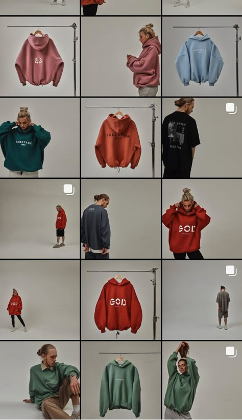 Clothing Pictures For Instagram, Insta Feed Clothing Brand, Instagram Posts For Clothing Brand, Streetwear Brand Instagram Feed, Clothing Product Shots Ideas, Clothing Shoot Ideas At Home, Vintage Clothing Photography, Sweatshirt Product Photography, Hoodies Photoshoot Ideas