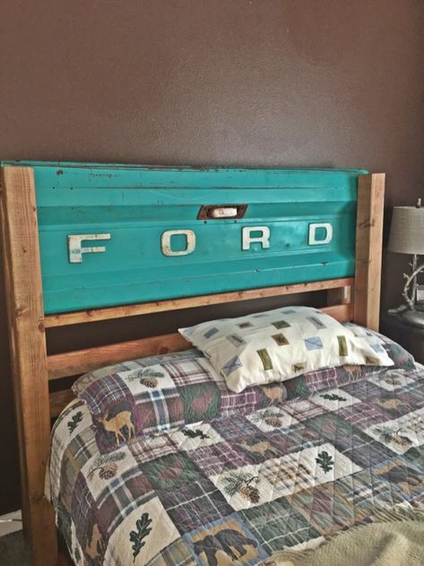 Tailgate Headboard Diy, Tailgate Headboard, Western Bedroom Decor, Western Bedroom, Truck Tailgate, Furniture Flip, Diy Headboards, Raising Boys, Boys Bedroom