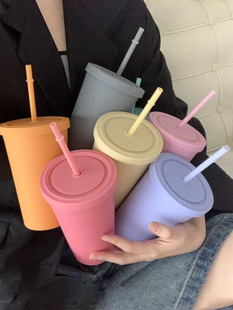 Search cups | SHEIN EUQS Coffee Cup With Straw, Camping Drinks, Plastic Coffee Cups, Portable Water Bottle, Cute Water Bottles, Sports Water Bottle, Iced Coffee Cup, Sports Water, Coffee Milk