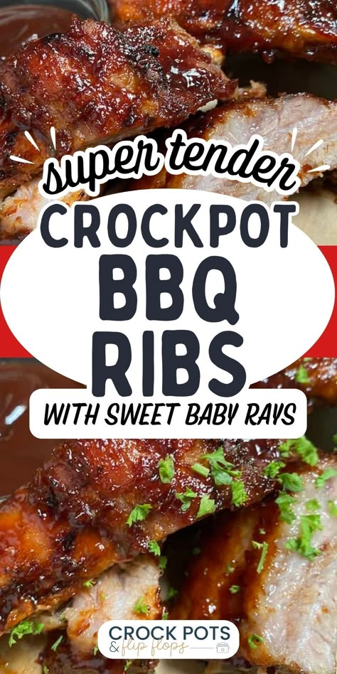 Get ready to impress your guests with the most tender and flavorful ribs you've ever tasted—thanks to this easy crockpot rib recipe! These ribs are so tender, they practically fall off the bone after cooking all day in the slow cooker. And the secret? It's all in the slow cooker dry rub, which seals in the delicious flavor as they cook to perfection. With just a few simple ingredients and minimal effort, you'll have mouthwatering BBQ ribs that are perfect for game day or any special occasion. Crockpot Ribs Easy, Ribs In Crock Pot, Crockpot Pork Ribs, Crockpot Bbq Ribs, Slow Cooker Ribs Recipe, Sweet Baby Rays, Slow Cooker Bbq Ribs, Ribs Recipes, Crockpot Ribs