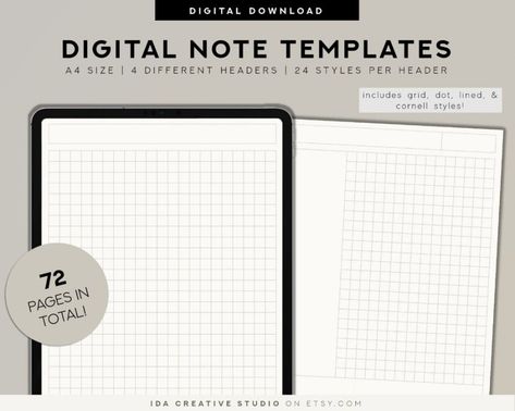 printable 72 digital note taking templates digital paper grid  etsy digital note taking templ... goalplanner #ipadplanner #mealplannerprintable🆗 Digital Note Taking Template, Note Taking Template, Paper Grid, Note Templates, Samsung Notes, Habit Tracker Bullet Journal, Planner Writing, Study Tips For Students, Ultimate Planner