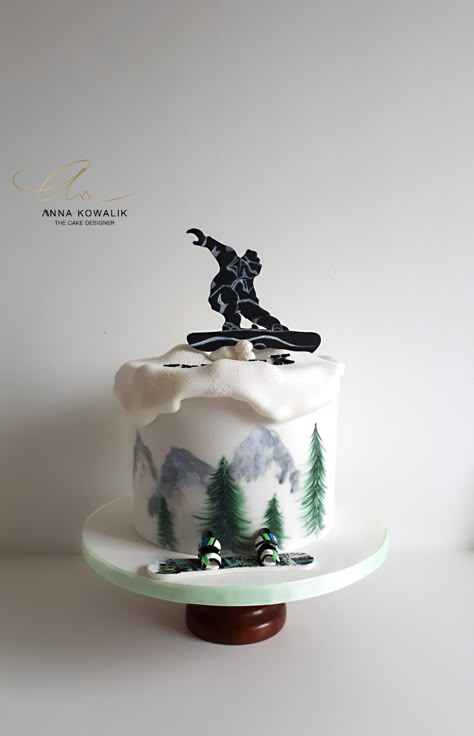 Snowboard Cake Ideas, Snowboarding Cake Ideas, Ski Cake Ideas, Snowboard Cake, Ski Birthday, Ski Cake, Western Cake, Mountain Cake, Ski Party