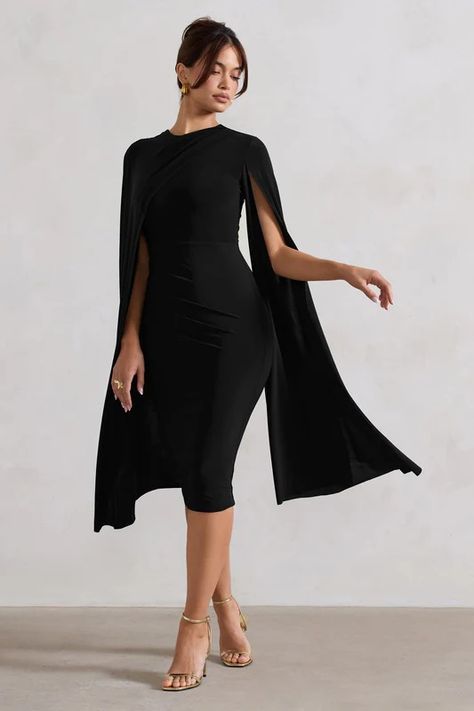 New In Dresses Women's Midi, Mini & Maxi Dresses – Club L London - USA Midi Bridesmaid Dress, Dress Cape, Club L London, Black Tie Gala, Party Dress Long Sleeve, Cape Sleeves, Navy Midi Dress, Black Sequin Dress, Black Velvet Dress