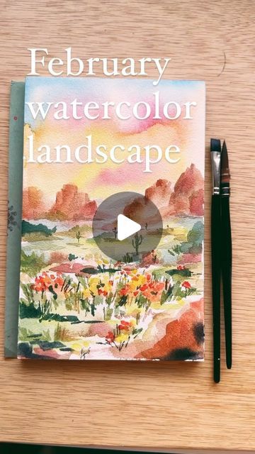 Kristin Van Leuven | Watercolor artist and instructor on Instagram: "I kept the sounds of the birds outside my window for the full effect of spring in the desert 💕  Every month this year I’m painting a new watercolor landscape to represent the month or the general feeling of that month.   Even though I live in the desert, I don’t paint many landscapes of the beauty around me. That’s a shame! So since my favorite month is February in the desert because spring begins to be in full bloom, I thought it was the perfect time to paint it.   This painting took about 25 ish minutes and I’ll post the whole thing on patreon if you want to see it in real time! Check the link in my bio to get to patreon 💕" Watercolor Desert Landscape, Spring Begins, Outside My Window, Watercolor Mountains, Watercolor Sketchbook, In Full Bloom, Desert Landscaping, In The Desert, Pen And Paper