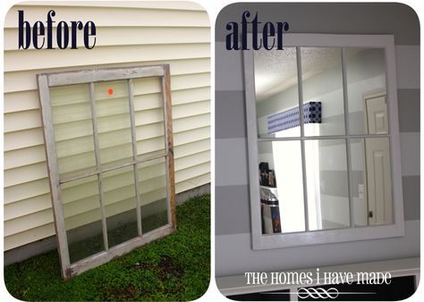 The Homes I Have Made: Chippy Window Turned Gorgeous Mirror Diy Projects With Old Windows, Window Frame Decor, Old Window Projects, Old Window Frames, Mirror Paper, Window Projects, Window Mirror, Old Windows, Diy Mirror