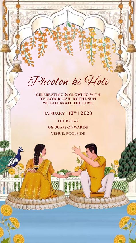 Wedding Evites Ideas, Hindu Wedding Illustration, Haldi Invite Template, Haldi Wedding Invitation, Haldi Invitation Card Template, Haldi Caricature, Hindu Wedding Invitation Card Design, Haldi Card, Haldi Invitation Card