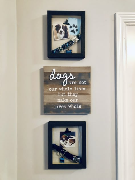 Dog Memory Box Frame, Dog Memorial Shadow Box Ideas Cricut, Pet Memorial In House, Memory Shadow Box For Dog, Pet Photo Wall Decor, Leash And Key Holder, Shadow Box With Dog Collar, Memorial Wall For Dogs, Memorial Shadow Box Ideas Pets