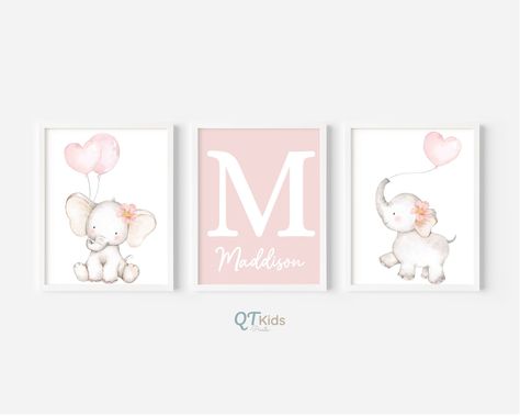 Personalized Elephant Nursery Prints, Custom Baby Girl Name Printable Wall Art, Blush Pink Elephant Nursery Decor Prints, DIGITAL DOWNLOAD Elephant Themed Nursery Girl, Pink Elephant Nursery, Elephant Nursery Girl, Baby Elephant Nursery, Elephant Themed Nursery, Elephant Nursery Prints, Elephant Nursery Decor, Nursery Decor Prints