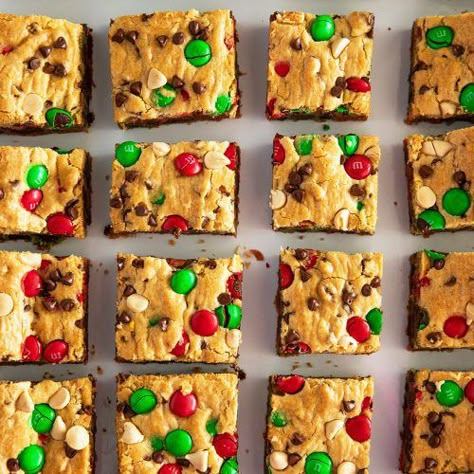 M&M Christmas Cookie Bars - No. 2 Pencil Christmas Chocolate Chip M&m Cookie Bars, M&m Cookie Bars Christmas, Cookie Bars Recipes Easy, Mnm Bars, Christmas M&m Cookie Bars, M&m Christmas, Christmas Cookies Bars, Popular Christmas Cookies, Bakesale Ideas