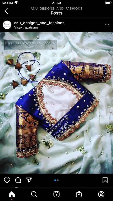 Royal Blue Wedding Saree Bridal, Royal Blue Maggam Work Blouse Designs, Blue Work Blouse, Basic Blouse Designs, Blue Blouse Designs, Long Blouse Designs, Latest Bridal Blouse Designs, Latest Blouse Designs Pattern, Blouse Stitching