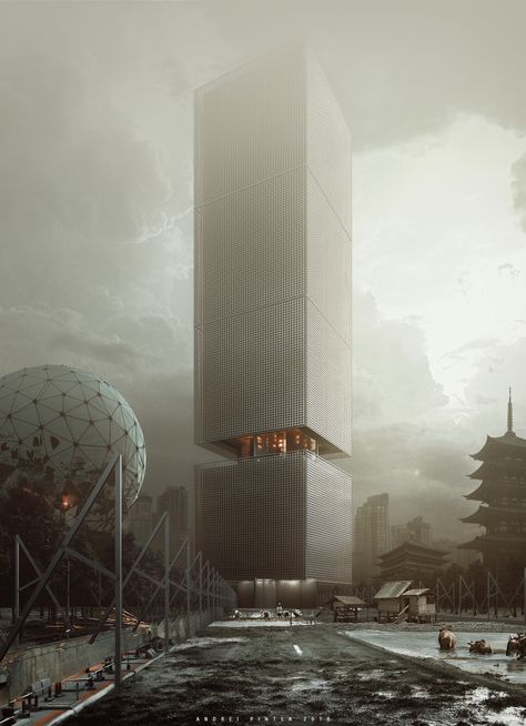 Sci Fi Building, Sci Fi Architecture, Sci Fi Landscape, Futuristic Building, Brutalism Architecture, Sci Fi City, Sci Fi Environment, Architectural Rendering, Skyscraper Architecture