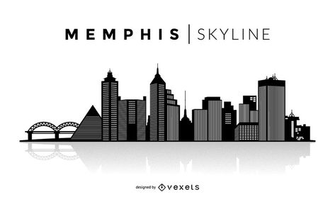 Memphis silhouette skyline Memphis Tattoo Ideas, Memphis Skyline Tattoo, Memphis Bridge Tattoo, Memphis Tattoo, Memphis Skyline Silhouette, Tampa Skyline Silhouette, Nyc Skyline Silhouette, Vector Background Graphics, Skyline Tattoo