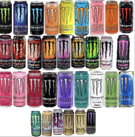 All Monster Energy Drink, Monster Energy Drink Logo, Monster Cans Diy, Monster Flavors, Monster Energy Drinks, Y2k Scene, Monster Pictures, Dragon Tea, Persona 5 Anime