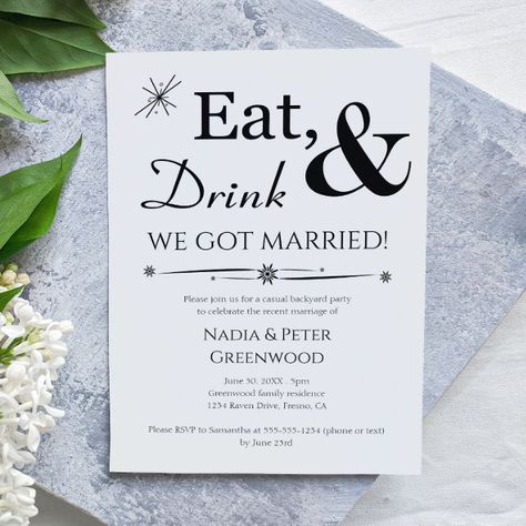 Already Married Reception Ideas, We Got Married Party, Post Elopement Party Invitations, Elopement Party Backyard, Elopement After Party Ideas, Post Elopement Party Ideas, Elope Party, Elopement Party Invitations, Small Elopement Wedding