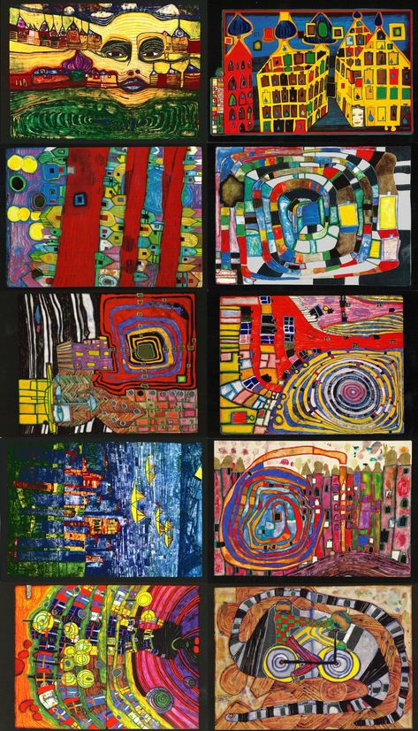 Friedensreich Hundertwasser – Nicole Kennedy Design Hundertwasser Architecture, Hundertwasser Art, Paul Klee, Elementary Art, Gustav Klimt, Famous Artists, Art Plastique, Art Classes, Art Videos