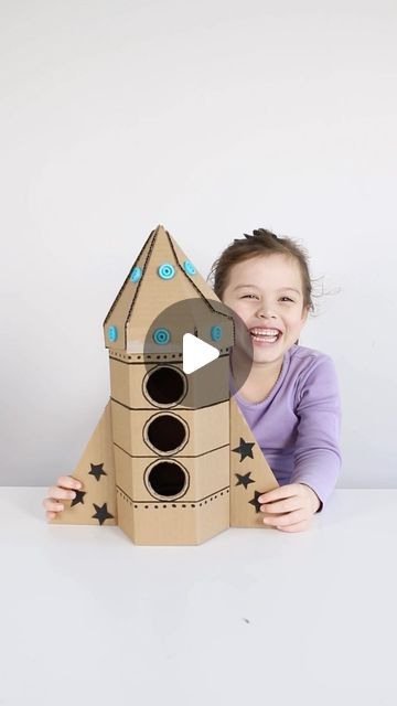 How To Make A Rocket Out Of Cardboard, Makedo Cardboard Projects, Diy Rocket Ship Cardboard, Rocket Out Of Cardboard, Diy Rocket Ship Cardboard Wagon, Space Rocket Cardboard, Space Rocket Diy Cardboard Boxes, Cardboard Spaceship, Cardboard Rocket