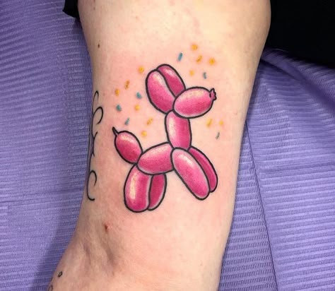 Balloon Animals Tattoo, Girly Tattoo Flash, Balloon Animal Tattoo, Balloon Dog Tattoo, Gummy Bear Tattoo, Glitter Tattoo Ideas, Tattoo Balloon, Animal Tattoo Meanings, Piercings Idea