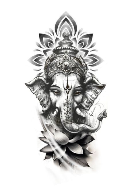 Mandala Ganesha Tattoo, Buddah Tattoo Designs Men, Bajra Tattoo, Buddha Elephant Tattoo, Ganpati Tattoo Designs, Ganesha Tattoo Mandala, Ganesh Tattoo Design, Ganpati Tattoo, Ganesha Tattoo Design