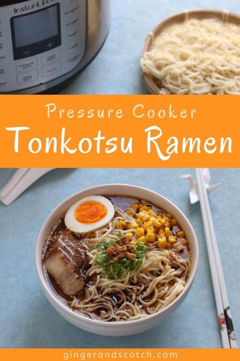 Tonkotsu Ramen Recipe, Homemade Ramen Broth, Ramen At Home, Pressure Cooker Pork, Ramen Egg, Fried Pork Belly, Pork Ramen, Ramen Broth, Asian Meals