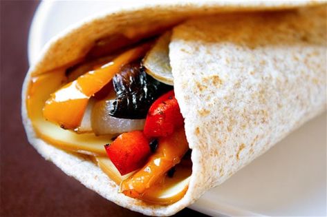 Roasted Veggie Wrap Recipe, Cookout Tray, Veggie Wrap Recipe, Veggie Wrap, Wrap Recipe, Smoked Cheese, Gimme Some Oven, Veggie Wraps, Healthy Lunches