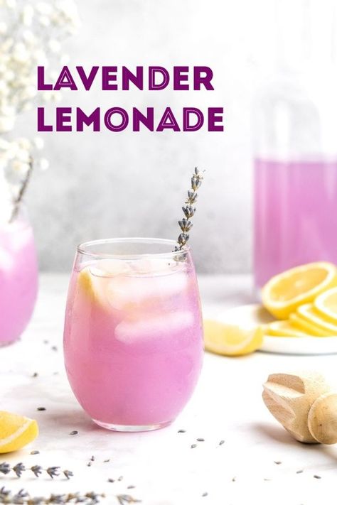 A classic summer time drink gets a floral fun twist in this Lavender Lemonade! This sweet, citrusy, and slightly floral drink is made by creating an easy to make lavender simple syrup, and mixing it with freshly squeezed bright, citrusy lemons, and then of course some ice cold water! As well, this Lavender Lemonade can easily be made sparkling, by substituting the water for club soda, and can also be made alcoholic with the addition of vodka! Perfect for a refreshing summertime sip! Honey Lavender Lemonade, Lavender Lemonade Recipe, Infused Lemonade, Flavored Lemonade, Floral Drink, Lemonade Drink, Homemade Lemonade Recipes, Lavender Recipes, Honey Lavender