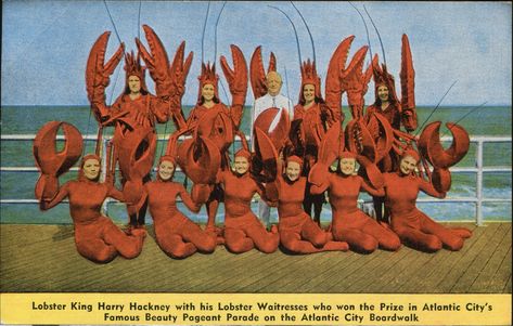 Lobster King Harry Hackney With His Lobster Waitresses, Ha… | Flickr Costume Photoshoot, Lobster Costume, Atlantic City Boardwalk, Lobster Art, Atlantic City New Jersey, City Postcard, Photo Postcard, Atlantic City, Photo Postcards