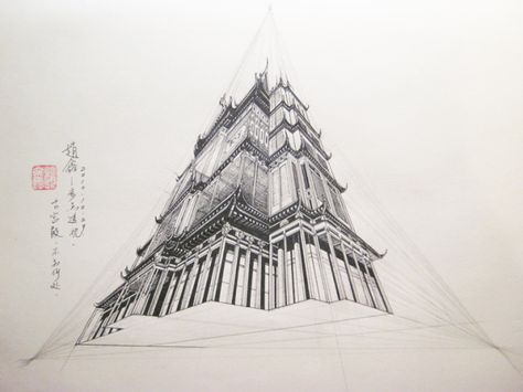 Julie-Zhao-3-point 4 Point Perspective, 5 Point Perspective, 2 Point Perspective Drawing, Three Point Perspective, 3 Point Perspective, Linear Perspective, Drawing Perspective, Perspective Drawings, Perspective Sketch