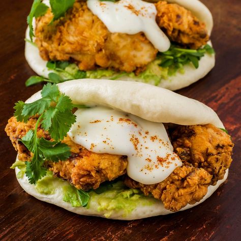 These pillowy bite-sized buns are addicting. Gochujang Recipe Chicken, Bao Burger, Steam Buns, Steamed Pork Buns, Milk Gravy, Buffalo Wing, Buttermilk Fried Chicken, Duck Fat, Bao Buns