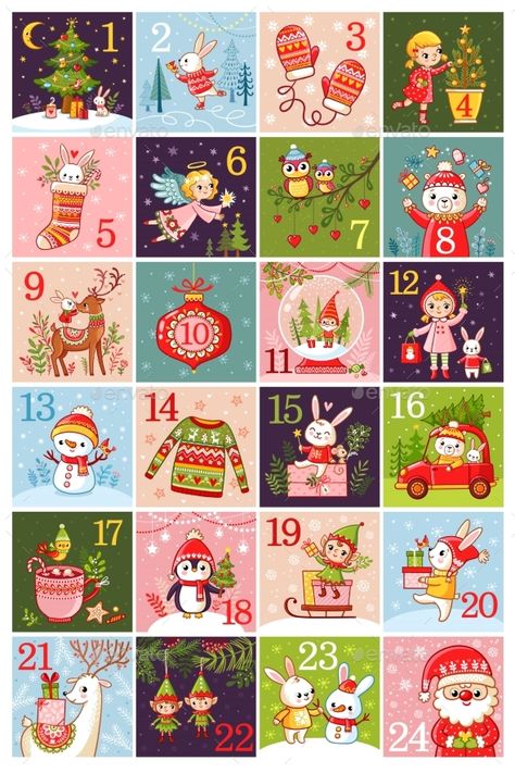 Christmas Pictures With Santa, Pictures With Santa, Printable Advent Calendar, Calendar Pictures, Animals Christmas, 2018 Calendar, Calendar 2018, Santa Pictures, Advent Calenders