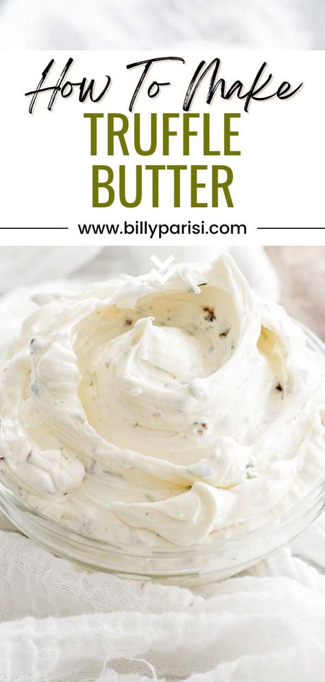 This truffle butter recipe is jam-packed with delicious truffle flavor and will complement anything you add. Flavored butter can turn any dish into a wonderful balance of flavor. Truffle butter is a whipped compound butter infused with white and black truffles and oil to enhance the flavor. You will not believe how intense the flavors are in this simple-to-prepare butter. Infused Butter Recipe, Truffle Sauce Recipe, Truffle Butter Recipe, How To Make Truffles, Truffle Oil Recipes, Butter Recipes Homemade, Flavored Butter Recipes, Compound Butter Recipe, Black Truffles