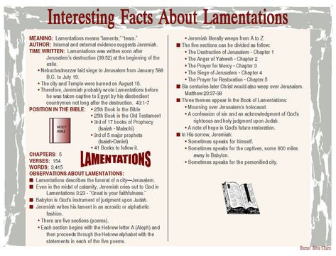 Interesting Facts about Lamentations Book Of Lamentations, Lamentations Bible Study, Biblical Timeline, Bible Summary, Bible Charts, Bible Overview, Old Testament Bible, Inductive Bible Study, Bible Study Books