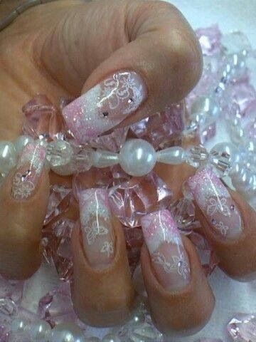 Pretty pearls and nails Art French Nails, Pink Duck Nails, Jennifer Nails, Pink Duck, Bridal Nail, Nails 2016, Butterfly Tutorial, Bridal Nail Art, Glitter Butterfly