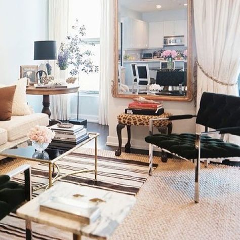 Nate Berkus (@nateberkus) on Instagram: “Design evolution! ⏩ Note the mirror ... Love this home, love this person. #NateBerkusAssociates…” Chicago Apartment Aesthetic, Chicago Condo, Glamorous Living Room, San Myshuno, Chicago Apartment, Chicago River, Nate Berkus, Apartment Aesthetic, Small Apartment Decorating