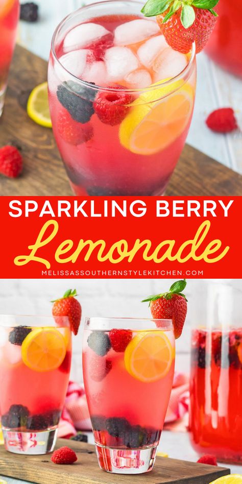 Quench your thirst with this sparkling lemonade! A summer drink recipe that will give you a sweet and tangy drink. This recipe is also the perfect nonalcoholic 4th of July beverage! Pin this easy berry lemonade recipe now! Berry Lemonade Recipe, Summer Drink Recipes Nonalcoholic, Summer Drinks Nonalcoholic, Fruit Punch Recipe, Summer Drink Recipe, Fourth Of July Drinks, Berry Lemonade, Sparkling Lemonade, Fresh Summer Salad