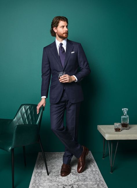 Windowpane Suit, Patterned Fabrics, Sophisticated Office, Navy Blue Suit, Versatile Outfits, The Navy, Perfect Style, Wool Suit, Professional Look