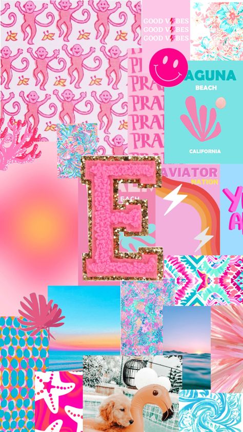 🌺🌺🌺 Preppy Inspo Wallpaper, Preppy E Wallpaper, E Background Letter, Preppy Summer Wallpaper, Preppy Pictures, Lilly Pulitzer Iphone Wallpaper, Good Vibes Wallpaper, Preppy Prints, Cute Iphone Wallpaper Tumblr